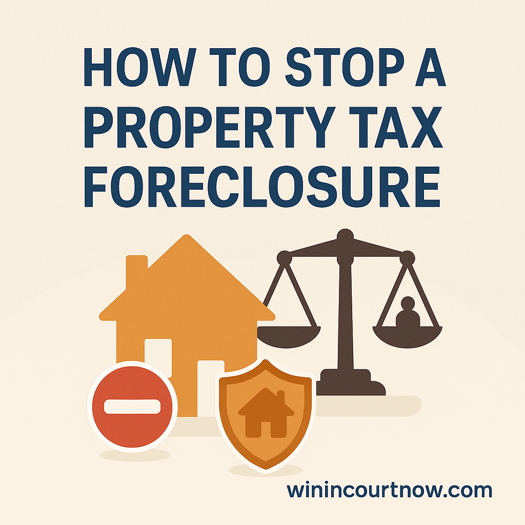 Illustration of scales of justice and property tax foreclosure concept representing how to stop a property tax foreclosure