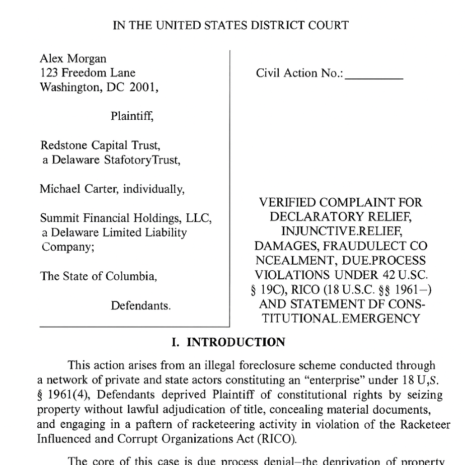The face of the lawsuit document